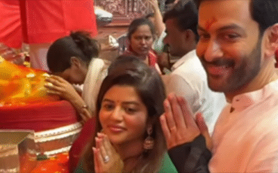 Prithviraj Sukumaran pays visit to Lalbaugcha Raja with wife Supriya