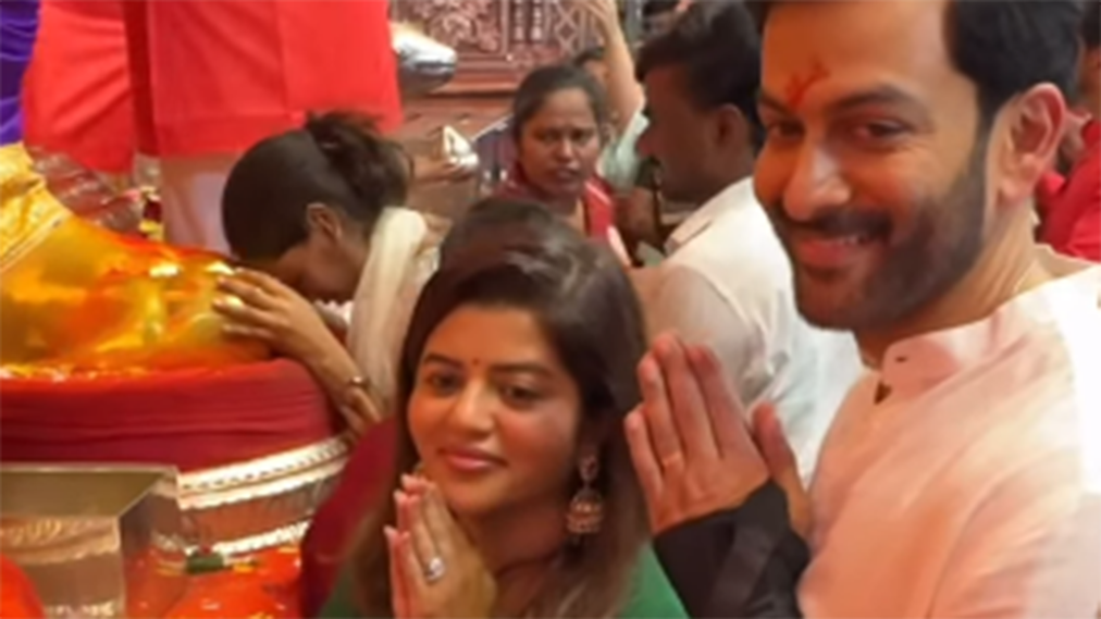 Prithviraj Sukumaran pays visit to Lalbaugcha Raja with wife Supriya
