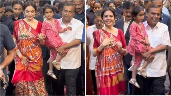 Nita Ambani embraces beauty of Indian textile in Patola saree at Lalbaugcha Raja with Mukesh Ambani and grandchildren